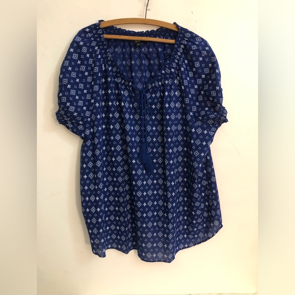 ellos Blue Printed Peasant Tunic